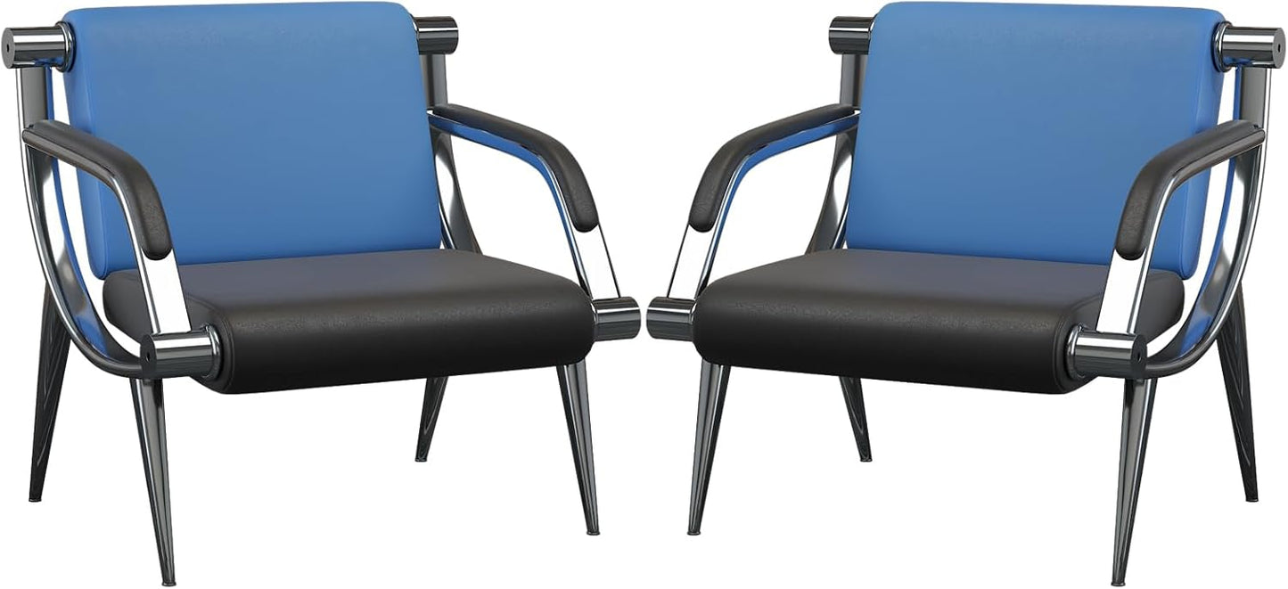 wonline 2Pcs Waiting Room Chair with Armrest PU Leather Office Furniture, Office Guest Seating Lobby Conference Reception Chairs for Airport Clinic Hospital Bank Salon Barber(Blue&Black)