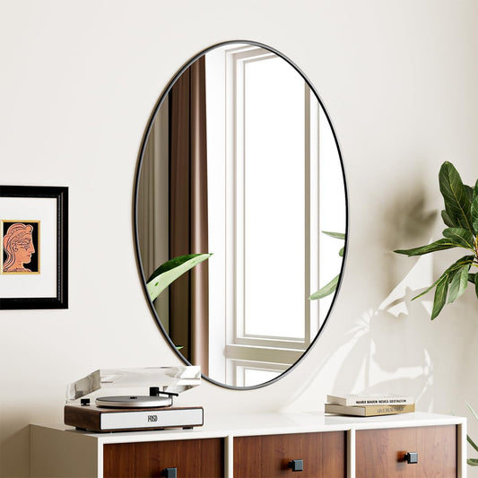 Koonmi Black Oval Bathroom Mirror, 26"x38" Bathroom Vanity Mirror, Oval Mirror for Bedroom Living Room Entryway, Hangs Horizontal or Vertical