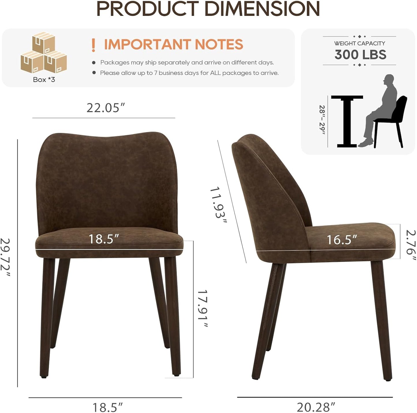 COLAMY Upholstered Dining Chairs Set of 6, Modern PU Leather Dining Room Kitchen Side Chair with Padded Seat and Wood Legs Restaurant/Cafe, Dark Brown