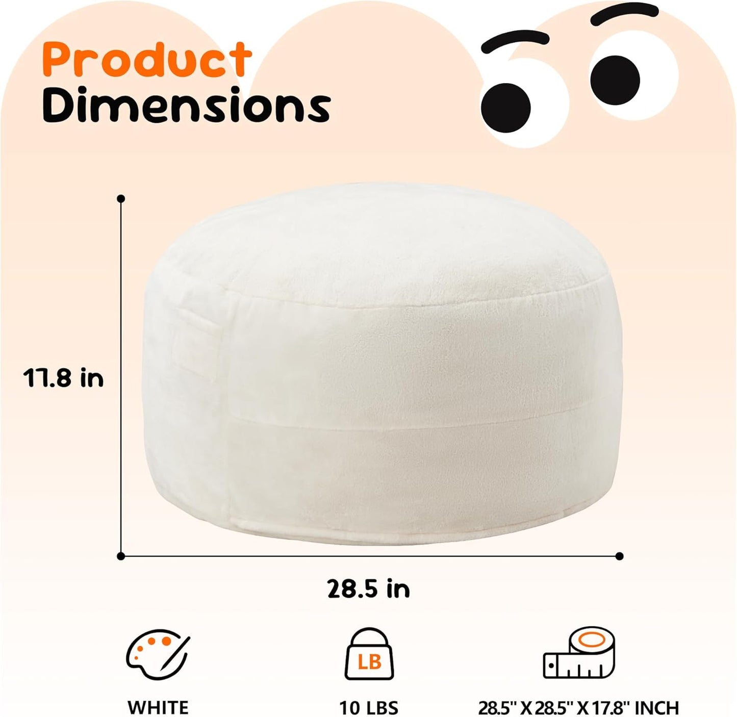 Hobestluk Bean Bag Chairs 2.5FT Bean Bag Chair with Memory Foam Filled & Plush Faux Fur Cover Small Bean Bag Chairs for Playroom, Living Room, Bedroom (White)