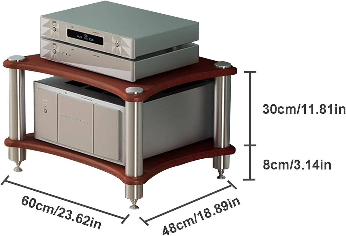 2-Tier AV Media Stand, Stereo Racks and Stands, Video Component Cabinet Audio Rack Tower for DVD Player Game Console TV Box WiFi Routert (Dark Wood, 2-Tier)
