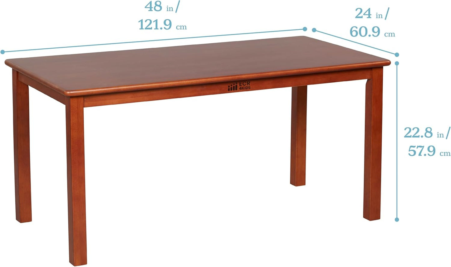 ECR4Kids 24in x 48in Rectangular Hardwood Table and Chair Set, 12in Seat Height, Kids Furniture, Dark Walnut