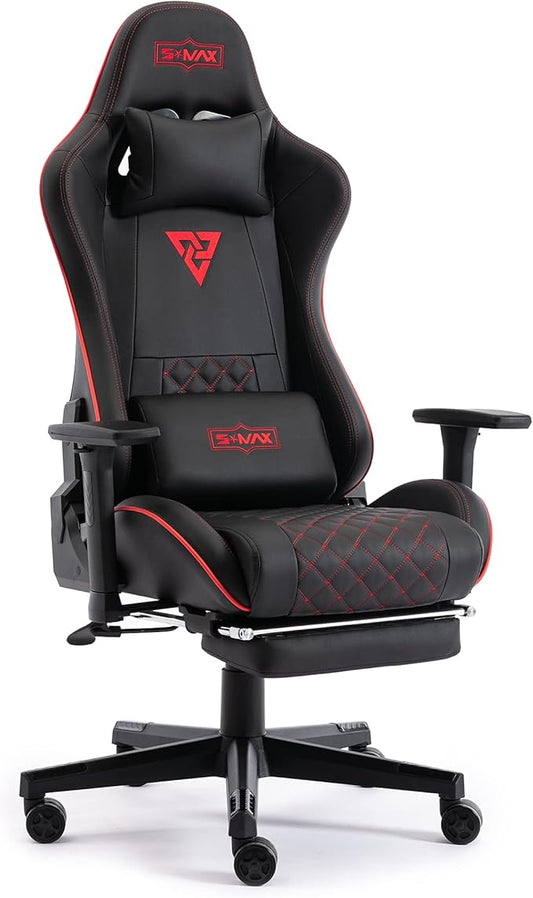 S*MAX Gaming Chair with Footrest Thicken Seat Black Gaming Chairs with 3D Armrest Gamer Chairs PU Leather Headrest and Lumbar Support High Back Gamer Chairs for Adults