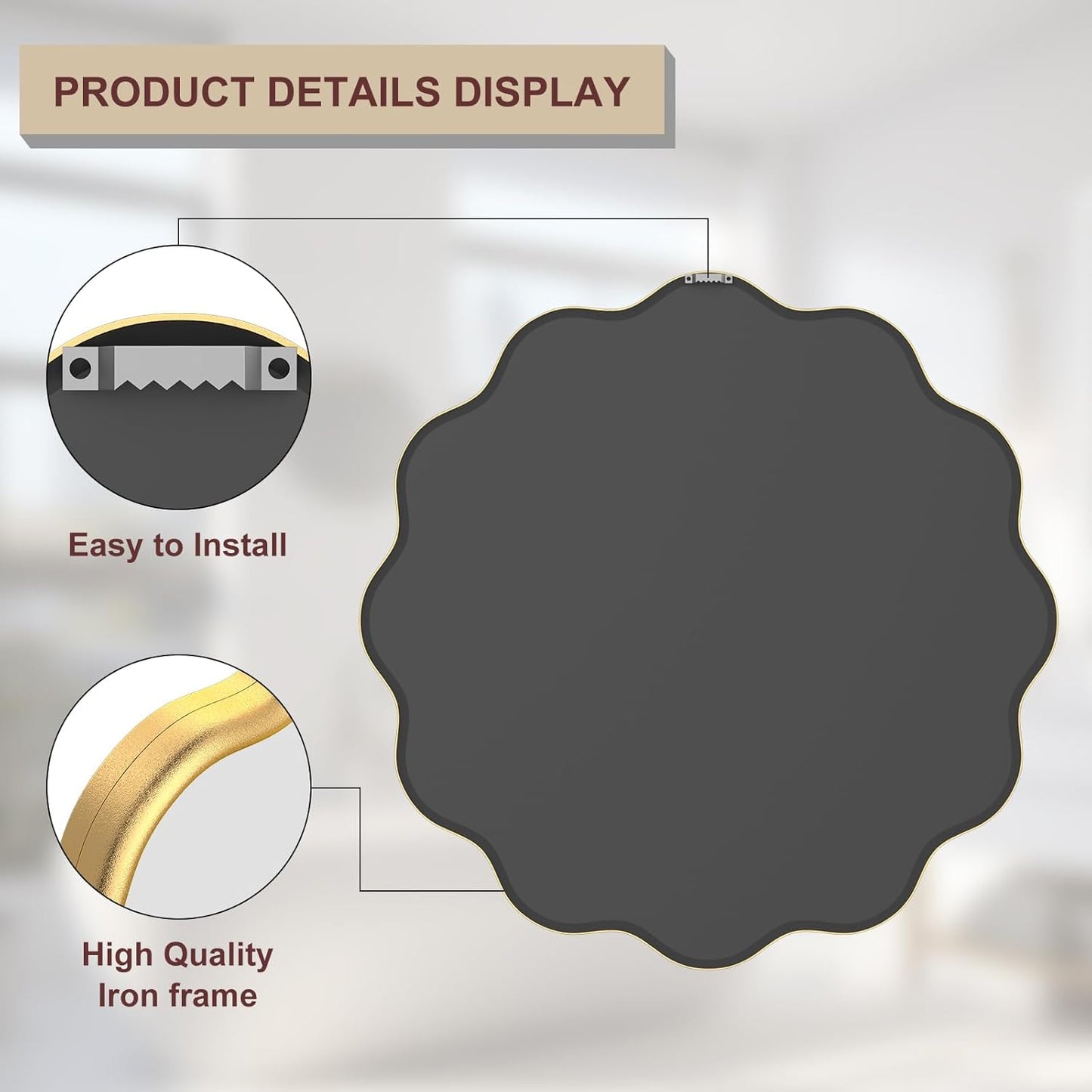 PROHOMEWARE Gold Round Mirror 36 Inch Wavy Bathroom Vanity Mirror Gold Frame Modern Wall Mirror Decorative Wall-Mounte Anti-Rust, Tempered Glass