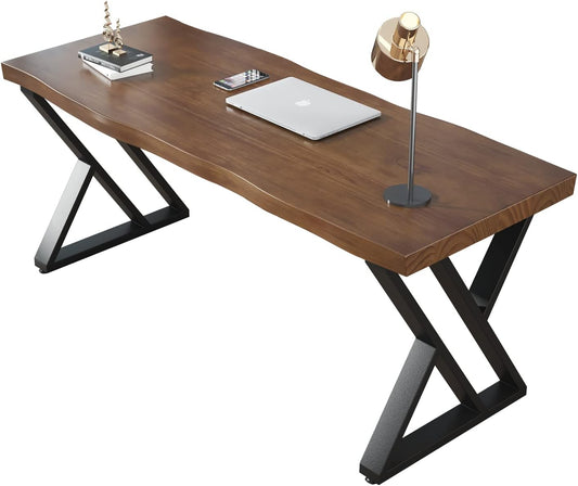 Solid Wood and Metal Modern Industrial 55 inch Wide Home Office Desk, Writing Table, Workstation, Perfect Table for Your workspace Study Table Furniture in Rustic Natural Aged Brown