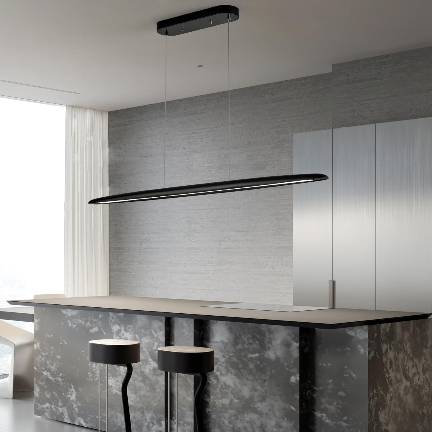 51" Wood Linear Pendant Light Black Linear Pendant Dinning Room Hanging Lights LED Dimmable Chandeliers 36w for Dining Room Pool Table Lights Kitchen Island Light Black