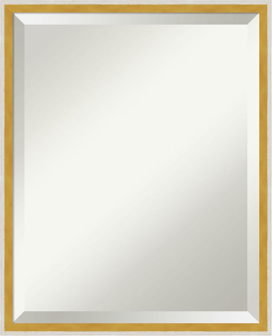 Amanti Art White Bathroom Mirror for Over Sink, 21x17 Paige White Gold Rectangle Vanity Mirror, Small Modern Contemporary Wood Frame, Hangs Horizonally and Vertically, Bathroom Wall Decor, Beveled