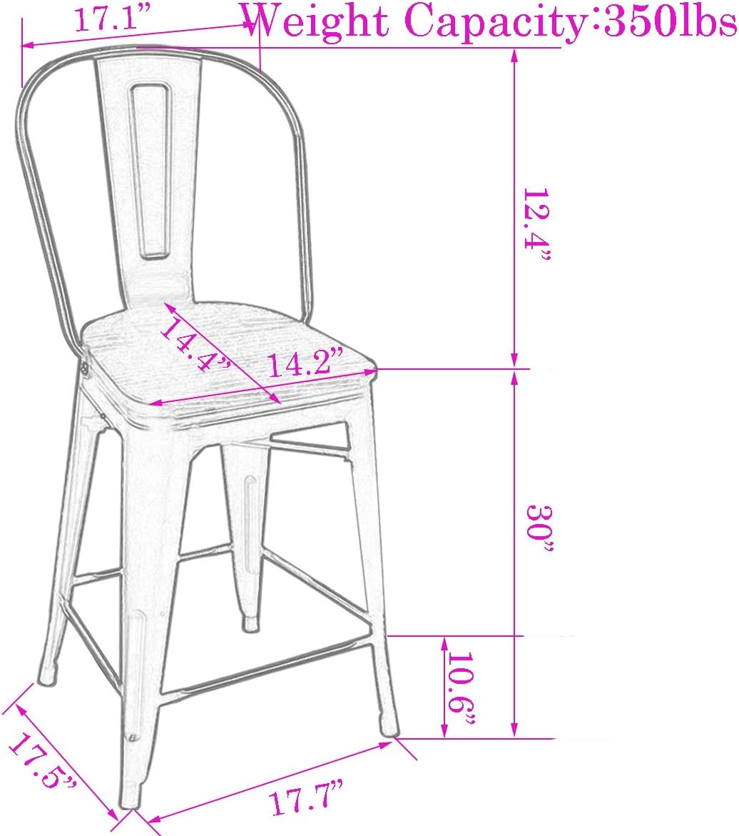 Changjie Furniture 30 Inches Metal Barstools Set of 4 Counter Height Bar Stools Industrial Stools with Backs High Back Chairs for Kitchen Island (30 Inch, White)