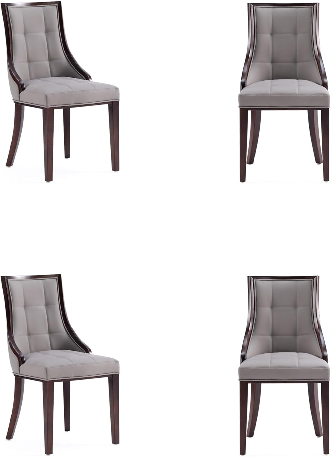 Manhattan Comfort Fifth Avenue Faux Leather Dining Chairs, Parsons Accent Furniture with Padded Wingback Seat, Fine Rectangular Stitching and Solid Beech Wood Frame, Set of 4, Grey