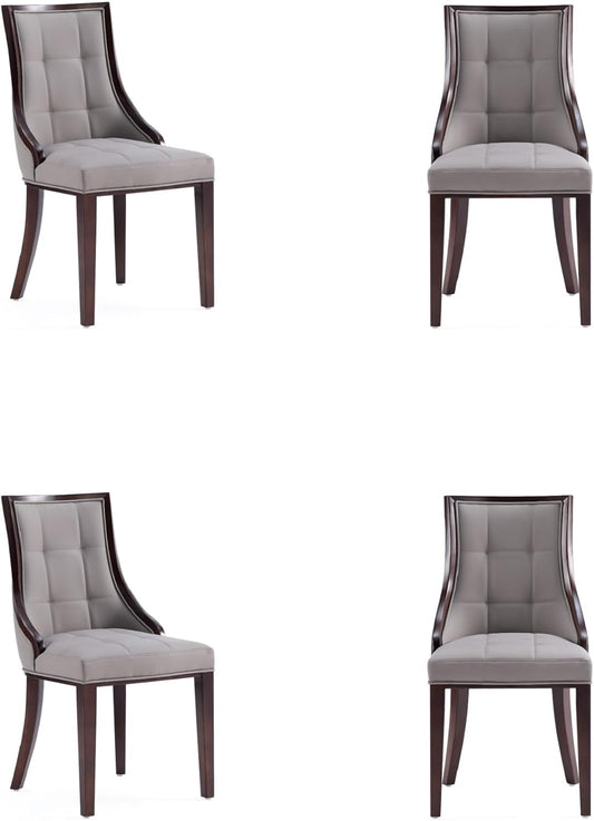 Manhattan Comfort Fifth Avenue Faux Leather Dining Chairs, Parsons Accent Furniture with Padded Wingback Seat, Fine Rectangular Stitching and Solid Beech Wood Frame, Set of 4, Grey