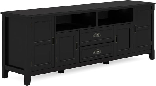 SIMPLIHOME Burlington SOLID WOOD 72 Inch Wide Transitional TV Media Stand in Black for TVs up to 80 Inches, For the Living Room and Entertainment Center
