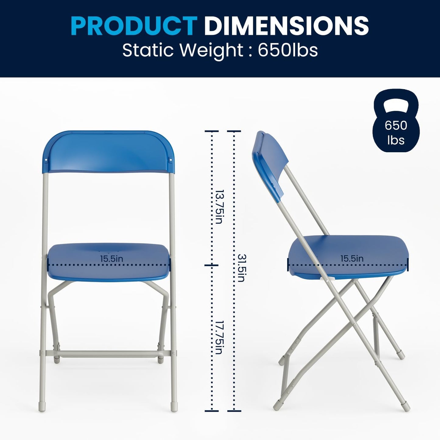Flash Furniture Hercules Series Plastic Folding Chair - Blue - 6 Pack 650LB Weight Capacity Comfortable Event Chair-Lightweight Folding Chair