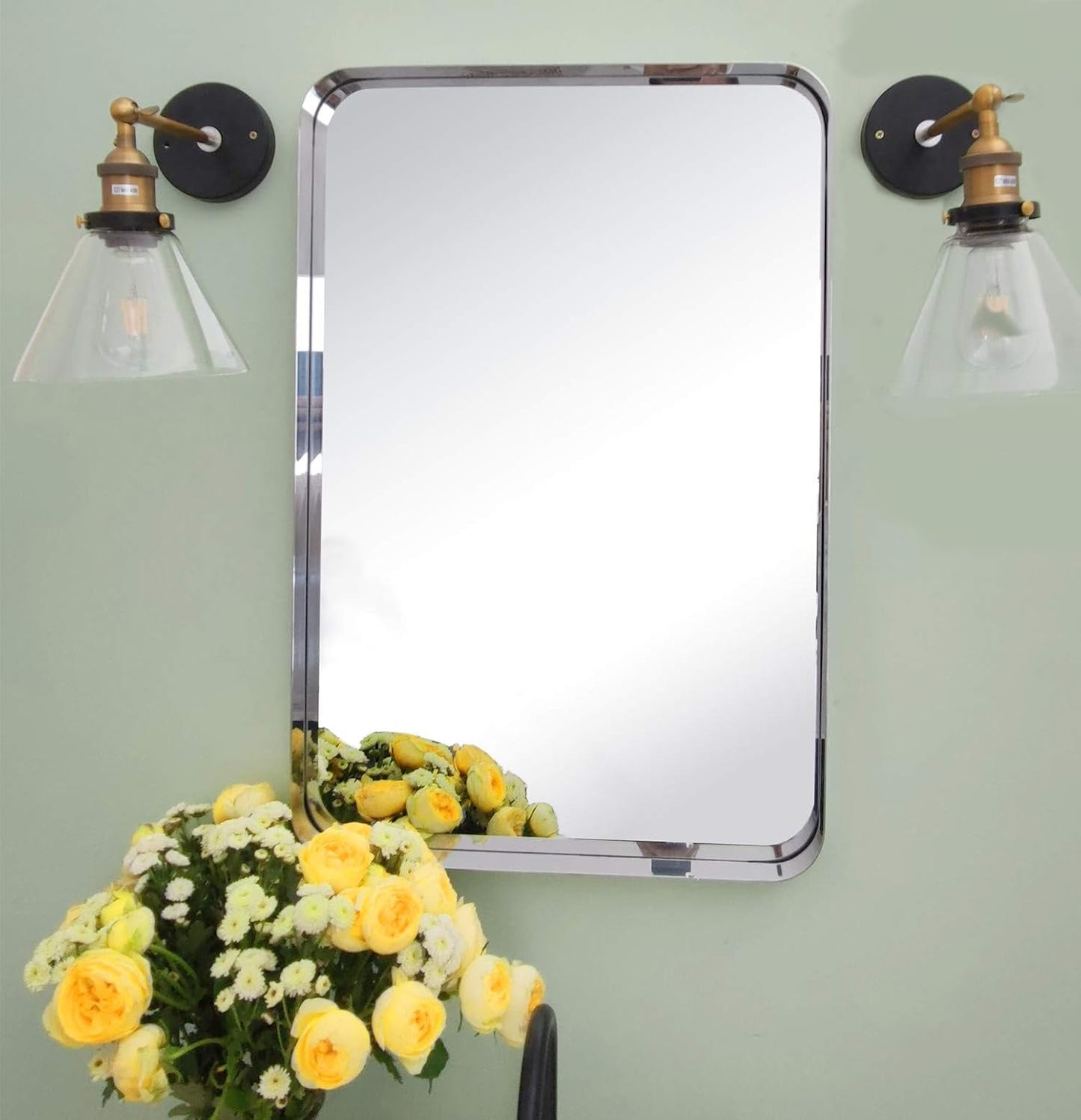 TEHOME 20x30 inch Chrome Metal Framed Bathroom Mirror for Wall in Stainless Steel Chrome Rounded Rectangular Bathroom Vanity Mirrors Wall Mounted…