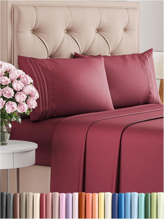 Full Size 4 Piece Sheet Set - Comfy Breathable & Cooling Bed Sheets Set - Hotel Luxury Bedding for Women, Men, Kids, Teens, Boys & Girls - Deep Pockets, Ultra-Soft, Wrinkle Free - Oeko-Tex - Burgundy