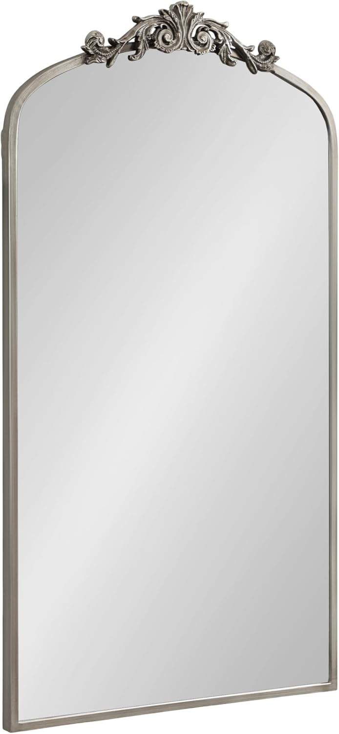 Kate and Laurel Arendahl Glam Arched Tall Panel Mirror; 24 x 42; Silver; Traditional Baroque Large Body Wall Mirror with Ornate Garland Inspired Crown