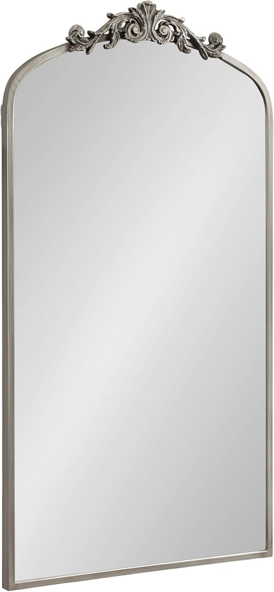 Kate and Laurel Arendahl Glam Arched Tall Panel Mirror; 24 x 42; Silver; Traditional Baroque Large Body Wall Mirror with Ornate Garland Inspired Crown