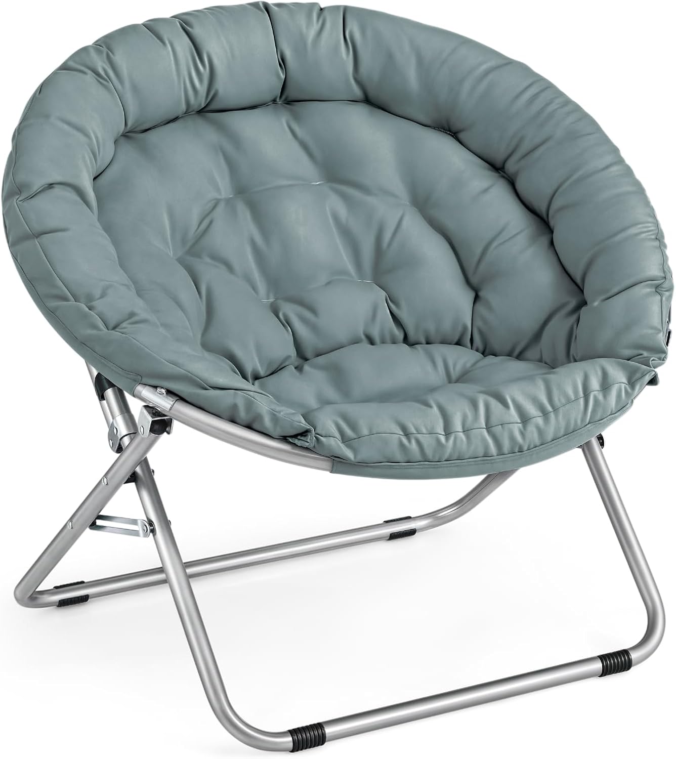 MoNiBloom Round Folding Saucer Chair for Bedroom Living Room Dorm Foldable Metal Frame Comfy Soft Lounge Lazy Cozy Moon Chair for Teens (Teal)