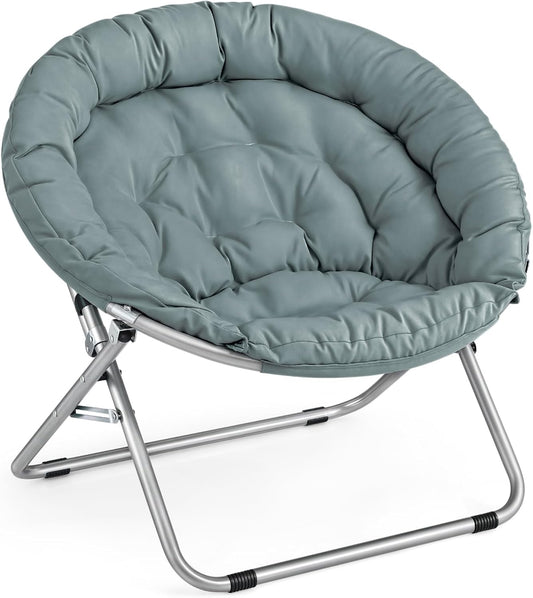 MoNiBloom Round Folding Saucer Chair for Bedroom Living Room Dorm Foldable Metal Frame Comfy Soft Lounge Lazy Cozy Moon Chair for Teens (Teal)