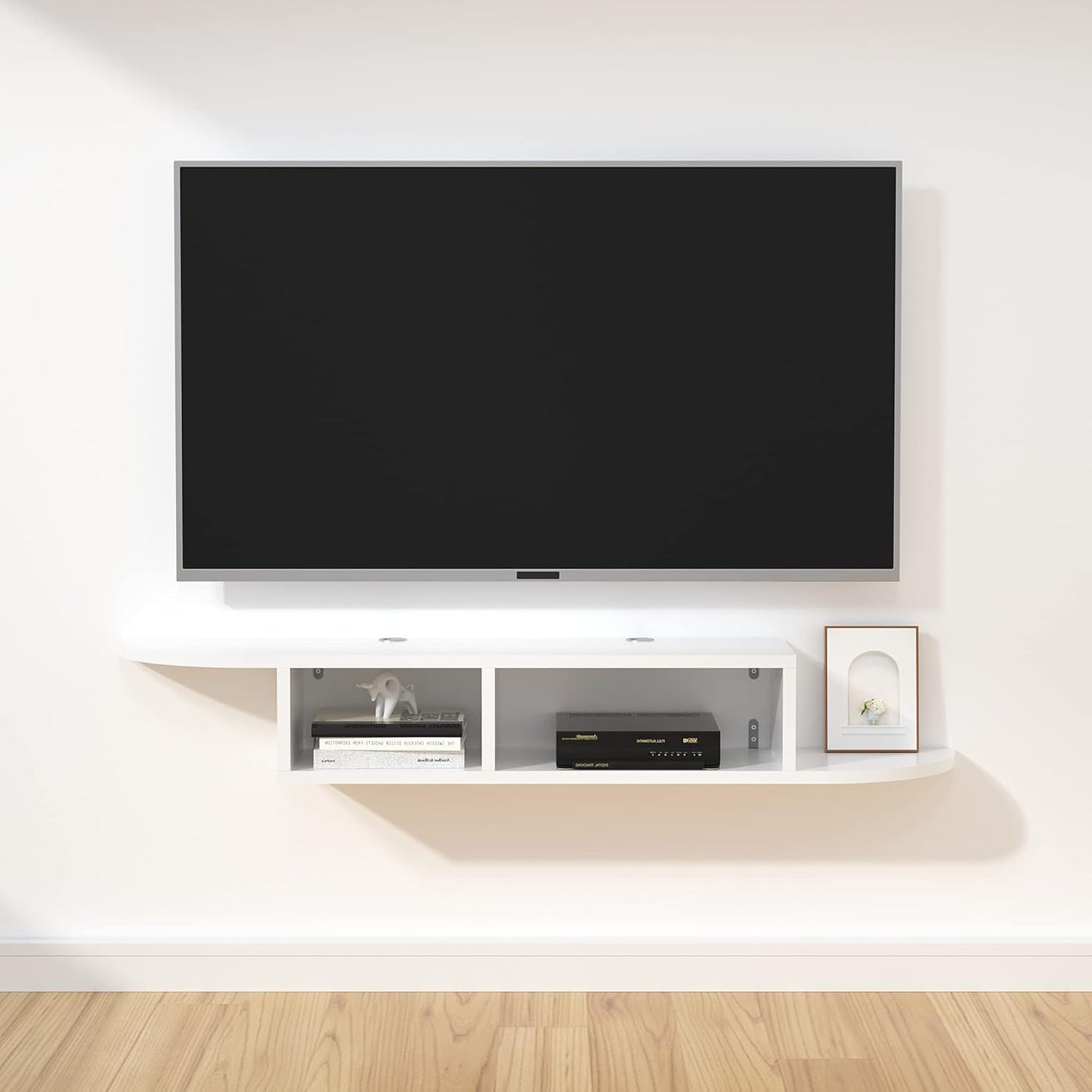 GHC Floating TV Stand, Wall Mounted Entertainment Center and Cabinet Shelf, TV Console with Storage, Media Console for DVD Player, Space-Saving Under TV Shelf for Bedroom, Living Room (White)