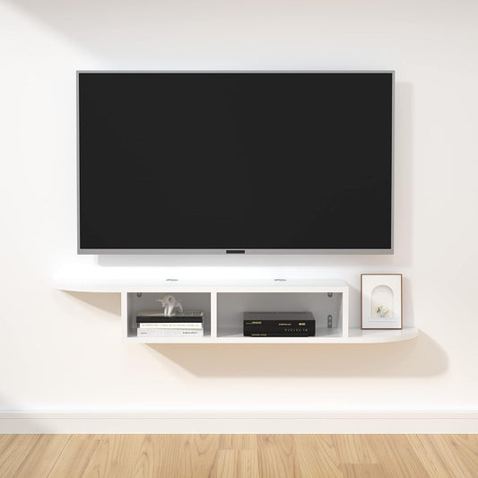 GHC Floating TV Stand, Wall Mounted Entertainment Center and Cabinet Shelf, TV Console with Storage, Media Console for DVD Player, Space-Saving Under TV Shelf for Bedroom, Living Room (White)