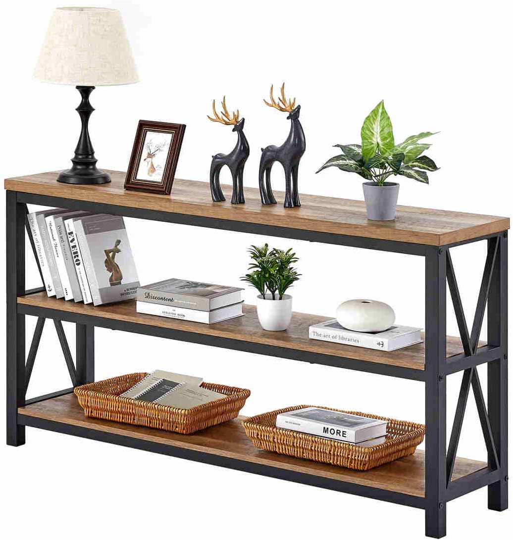FATORRI Console Table for Entryway, Wood Sofa Table, Rustic Hallway Tables with 3-Tier Shelves for Living Room, Foyer (55 Inch, Rustic Oak)