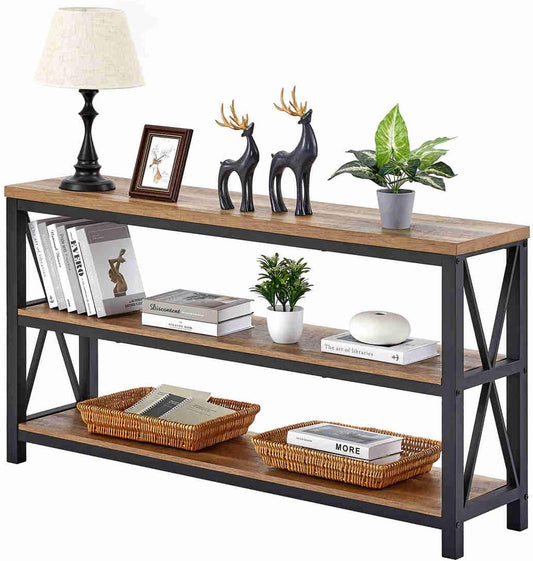 FATORRI Console Table for Entryway, Wood Sofa Table, Rustic Hallway Tables with 3-Tier Shelves for Living Room, Foyer (55 Inch, Rustic Oak)