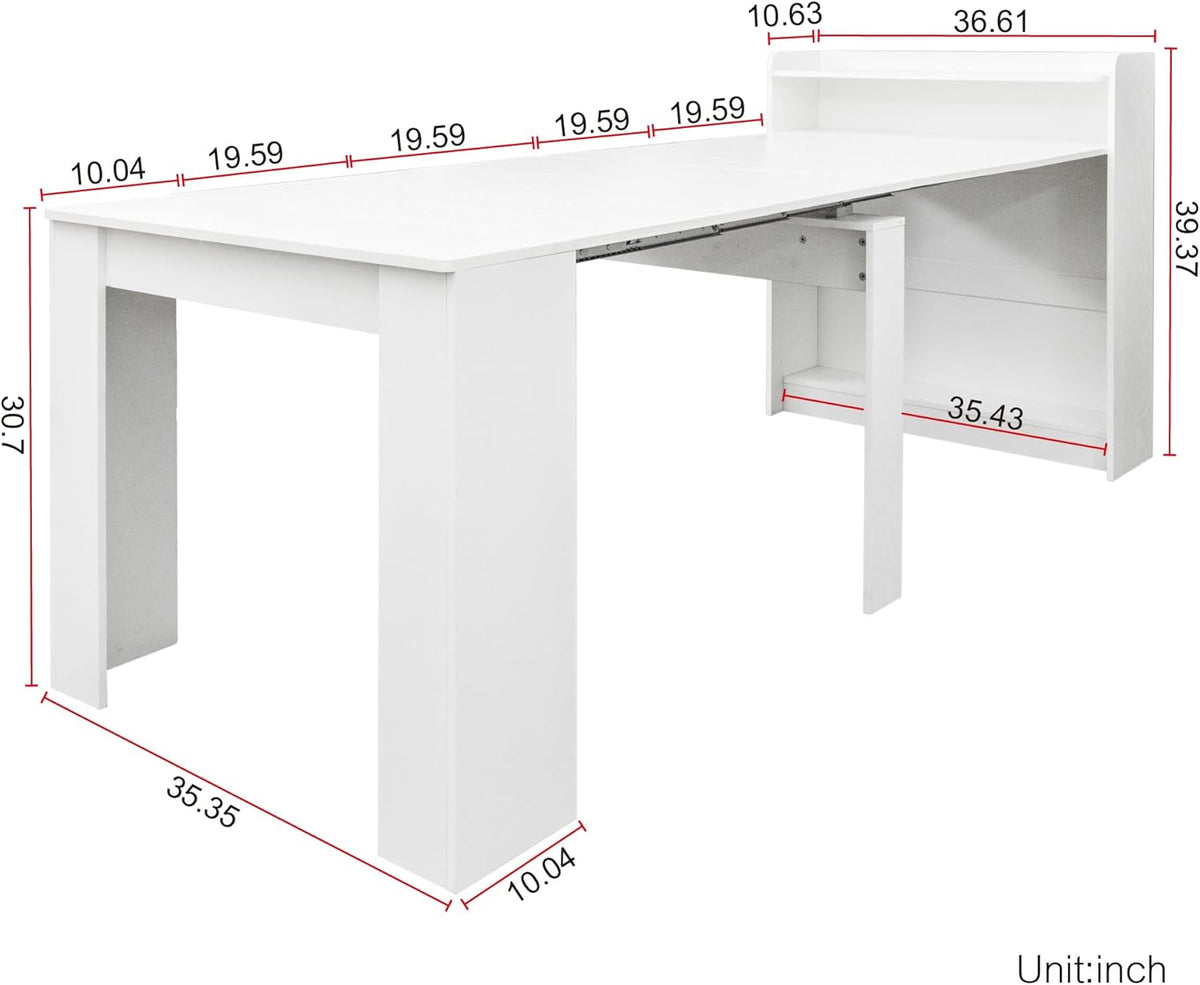 118" Extendable Dining Table for 6-10 Person, Wooden Folding Narrow Dining Room Table, Farmhouse Extendable Console Table for Gatherings, Meeting, Dining Office Areas White