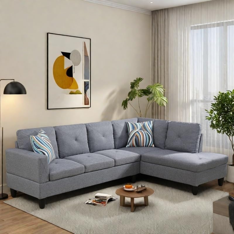 NAYSAYE L Shaped Couch, Modular Sectional Couch with Ottoman Storage, Modern Lounge Sofa Convertible Sectional Couches for Living Room, Apartment, Grey