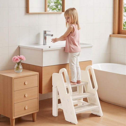Kids Step Stool for Bathroom, Non-Slip Toddler Step Stool Kitchen Helper, 150lbs Load Bearing Foldable Toddler Tower for Kitchen Counter, Kids Stool for Bathroom Sink