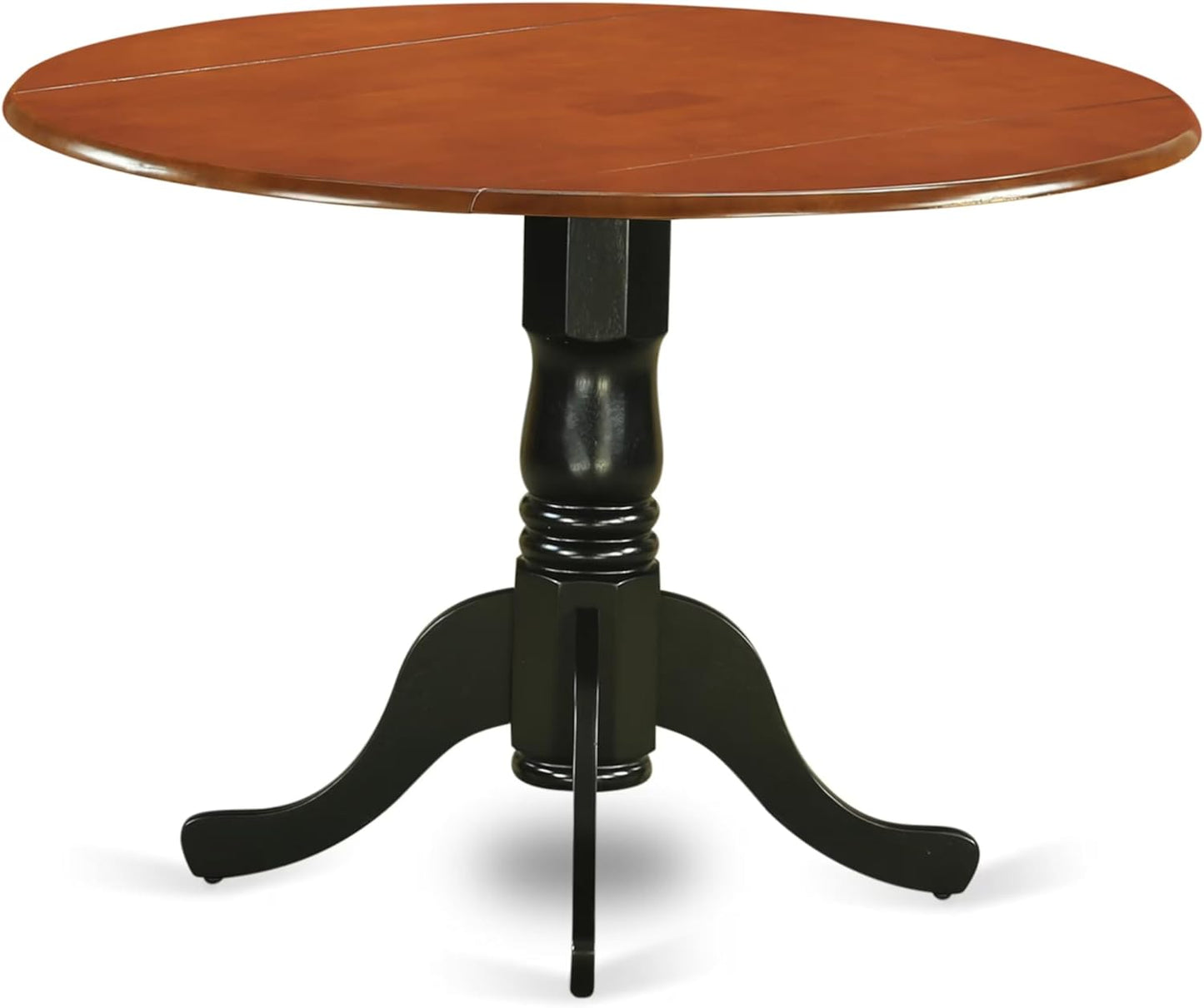 East West Furniture DLAN3-BCH-C 3 Piece Dining Room Table Set Contains a Round Kitchen Table with Dropleaf and 2 Linen Fabric Upholstered Dining Chairs, 42x42 Inch, Black & Cherry