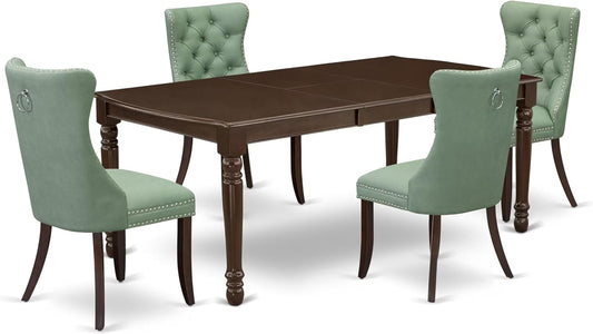 East West Furniture DODA5-MAH-22 5 Piece Kitchen Set Consists of a Rectangle Dining Table with Butterfly Leaf and 4 Polyester Fabric Upholstered Chairs, 42x78 Inch, Mahogany