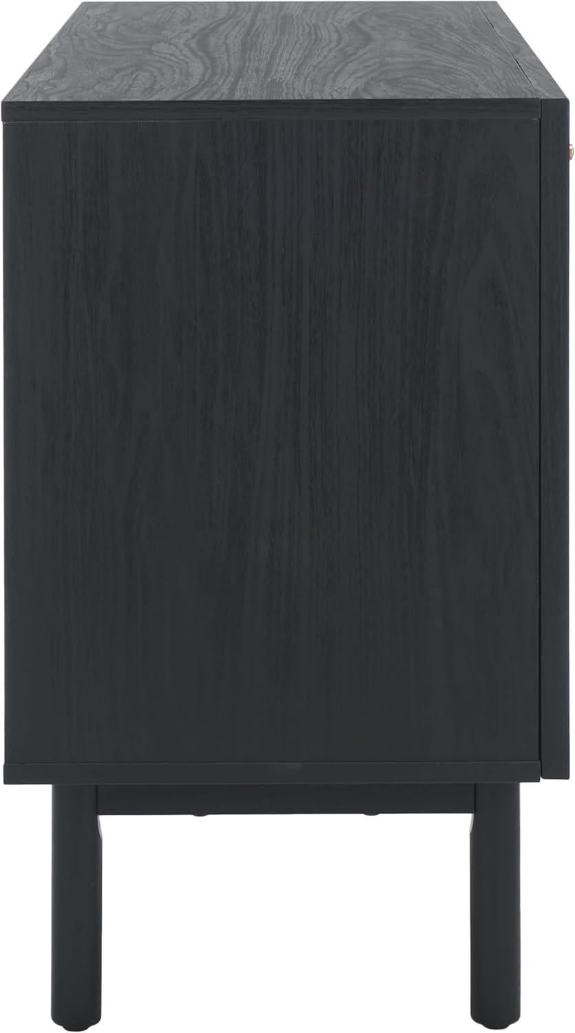 SAFAVIEH Aino TV Stand for up to 60" Flatscreen – Black with Rattan Mesh, 3 Doors with Interior Storage, Sideboard Cabinet, Entertainment Media Console (MED9618B)