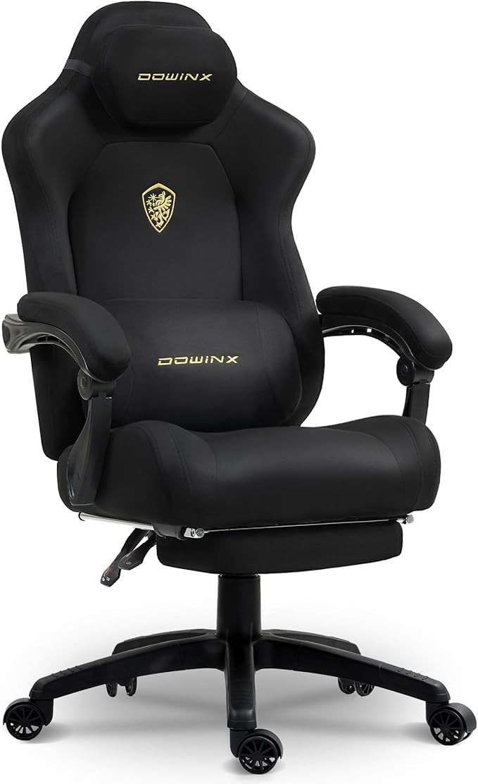 Dowinx Big and Tall Gaming Chair, Suede Fabric Game Chair with Pocket Spring Cushion, High Back Gamer Chair Ergonomic with Footrest for Adults Office, 440LBS, Black