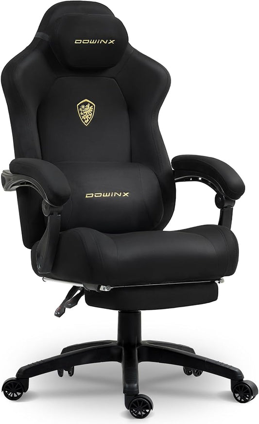 Dowinx Big and Tall Gaming Chair, Suede Fabric Game Chair with Pocket Spring Cushion, High Back Gamer Chair Ergonomic with Footrest for Adults Office, 440LBS, Black