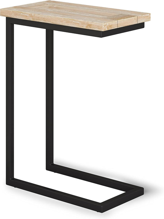 SIMPLIHOME Skyler 18-inch Wide Solid Mango/Metal Industrial C-Shaped End Table in White Wash/Black for Living Room, Office, or Bedroom, Assembled