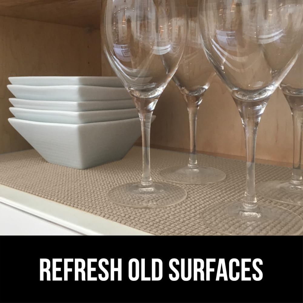 GORILLA GRIP powerGRIP Drawer Shelf and Cabinet Liner, Thick Strong Hold, Non-Adhesive Liners Protect Kitchen Cabinets and Cupboard, Bathroom Drawers, Easy Install, Breathable Mat, 24" x30', Beige