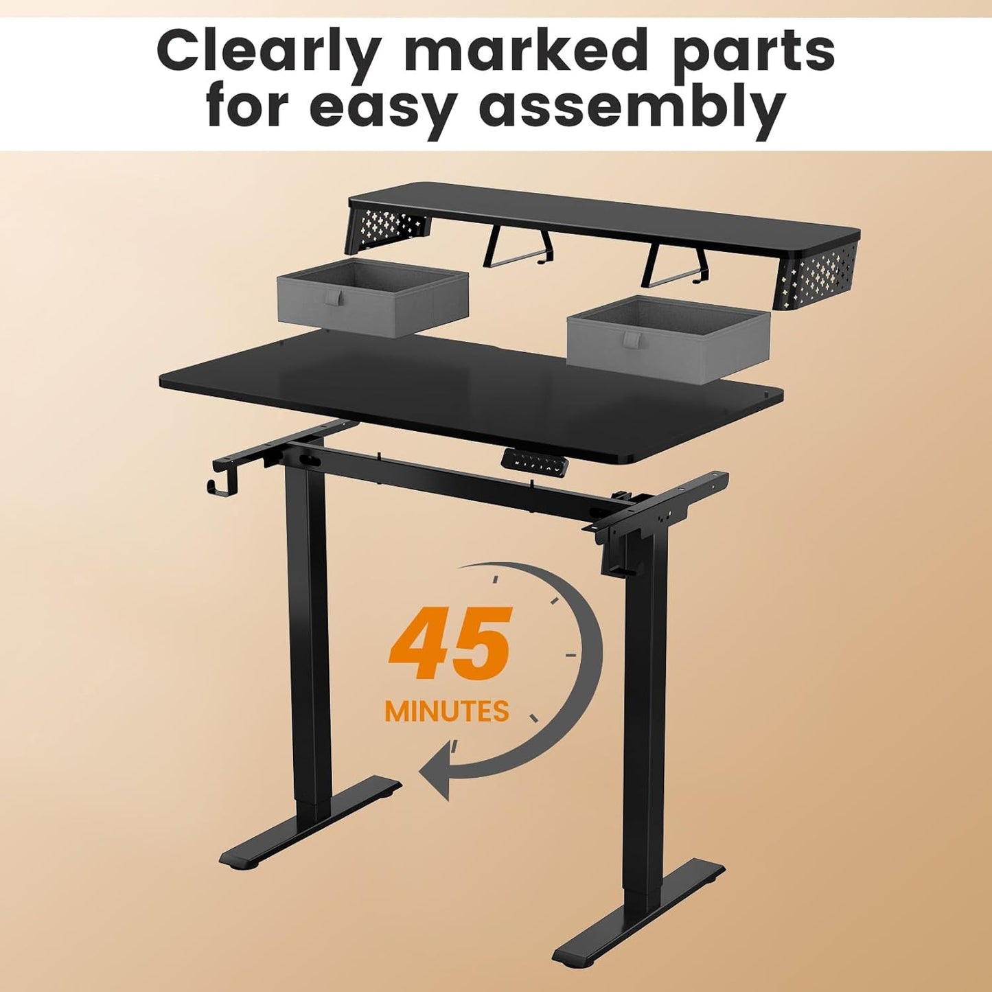 Small Standing Desk with Drawers and Brushless Motor,Electric Sit Stand Desk for Walking Pad,Ergonomic Stand Up Desk for Home Office & Gaming,3 Memory Height Preset & Hooks(40" x 24", Black)