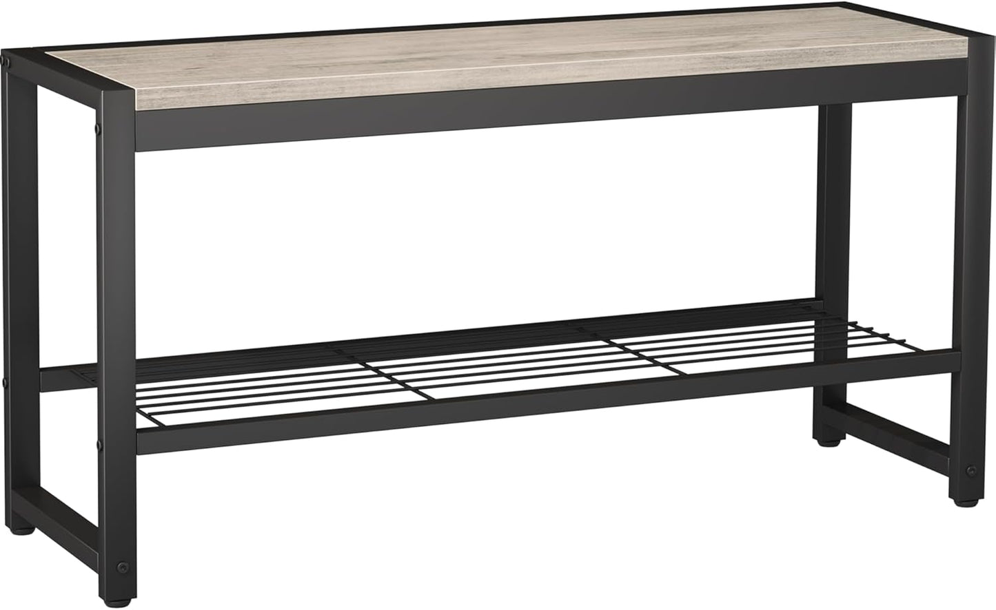 HOMEFORT 2 Tiers Shoe Bench, Retro Industrial Shoe Storage Bench with Mesh Shelf and Sturdy Metal Frame, Metal Shoe Rack Bench for Hallway, Mudroom, Living Room, Washed Gray