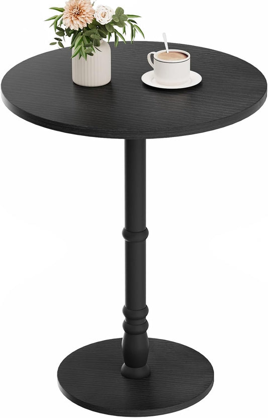 Round Side Table, Solid Wood Pillar, Large 15.7" Top, Small Accent Table for Living Room, Bedroom, Sofa, Entryway & Office, Easy Assembly, Black