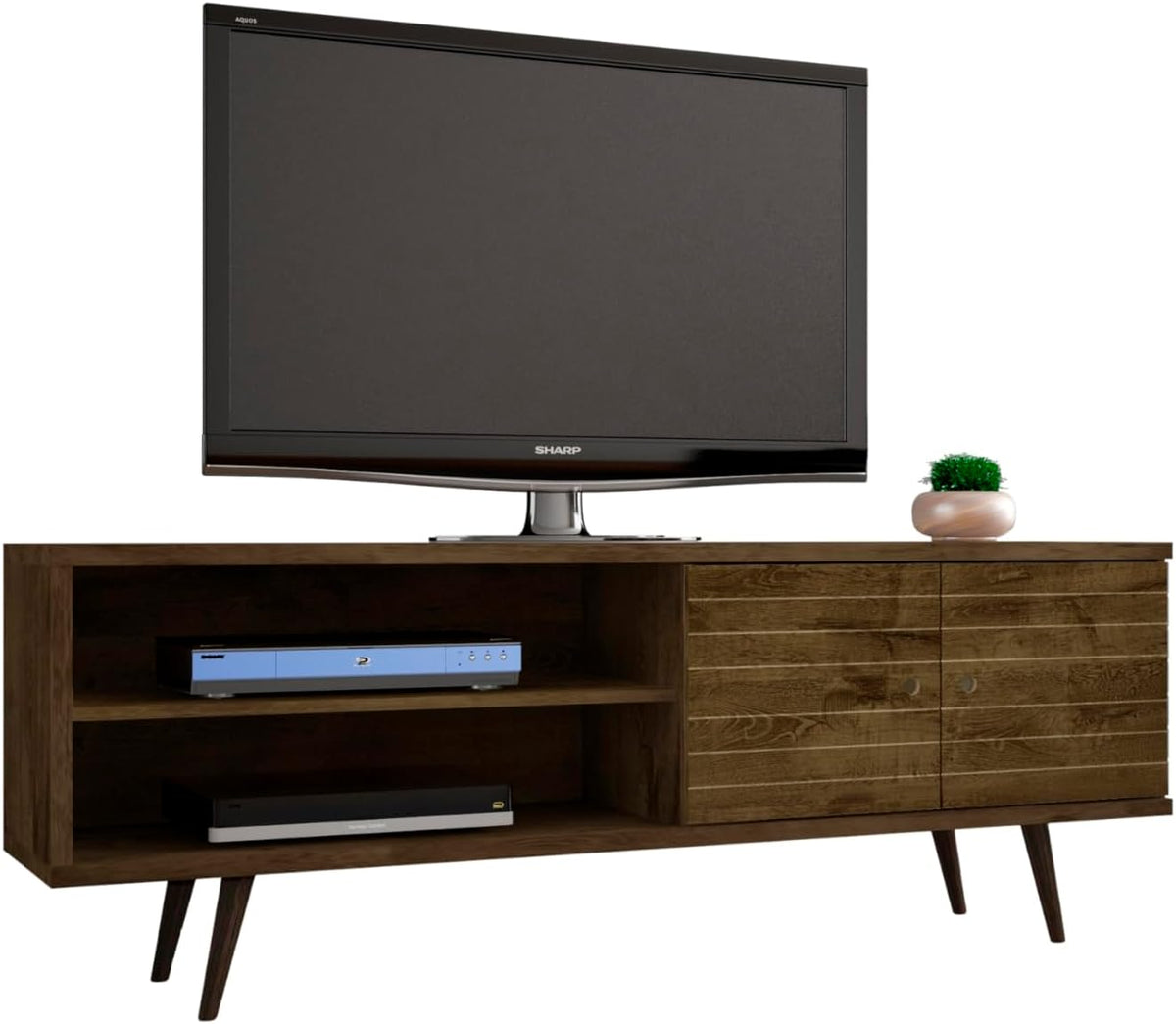 Manhattan Comfort Liberty Mid Century Modern TV Stand for Televisions up to 60 Inches, Bedroom and Living Room Entertainment Center with Storage, Shelves, and Cabinet, 201AMC: 62.99 Inch, Rustic Brown