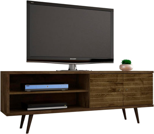 Manhattan Comfort Liberty Mid Century Modern TV Stand for Televisions up to 60 Inches, Bedroom and Living Room Entertainment Center with Storage, Shelves, and Cabinet, 201AMC: 62.99 Inch, Rustic Brown