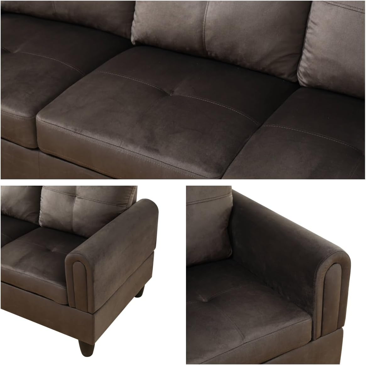 Convertible Sectional Couch, Large L Shaped Couch with Storage, Modern Modular 5-Seat Sectional Sofa with Ottomans for Living Room and Office, Dark Brown