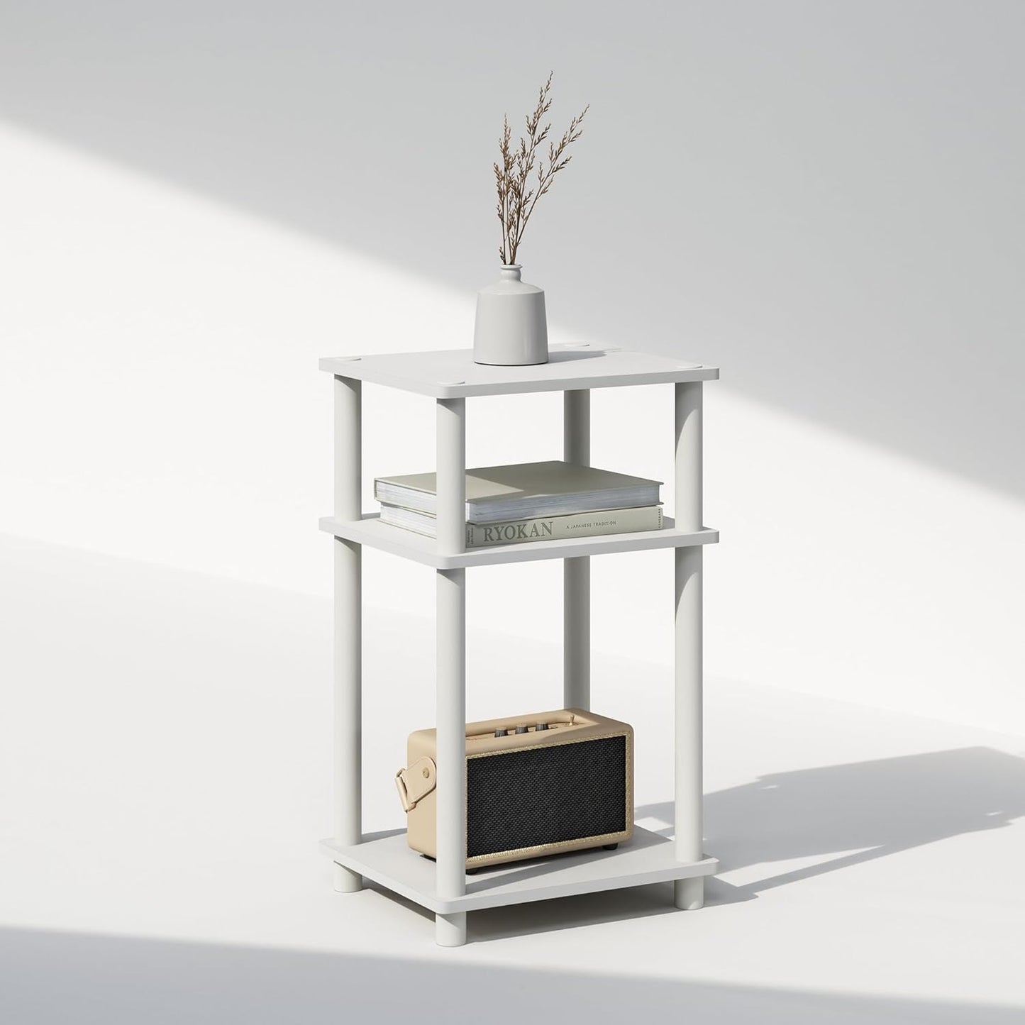 Furinno Just 3-Tier Turn-N-Tube End Table, 1-Pack, White/White