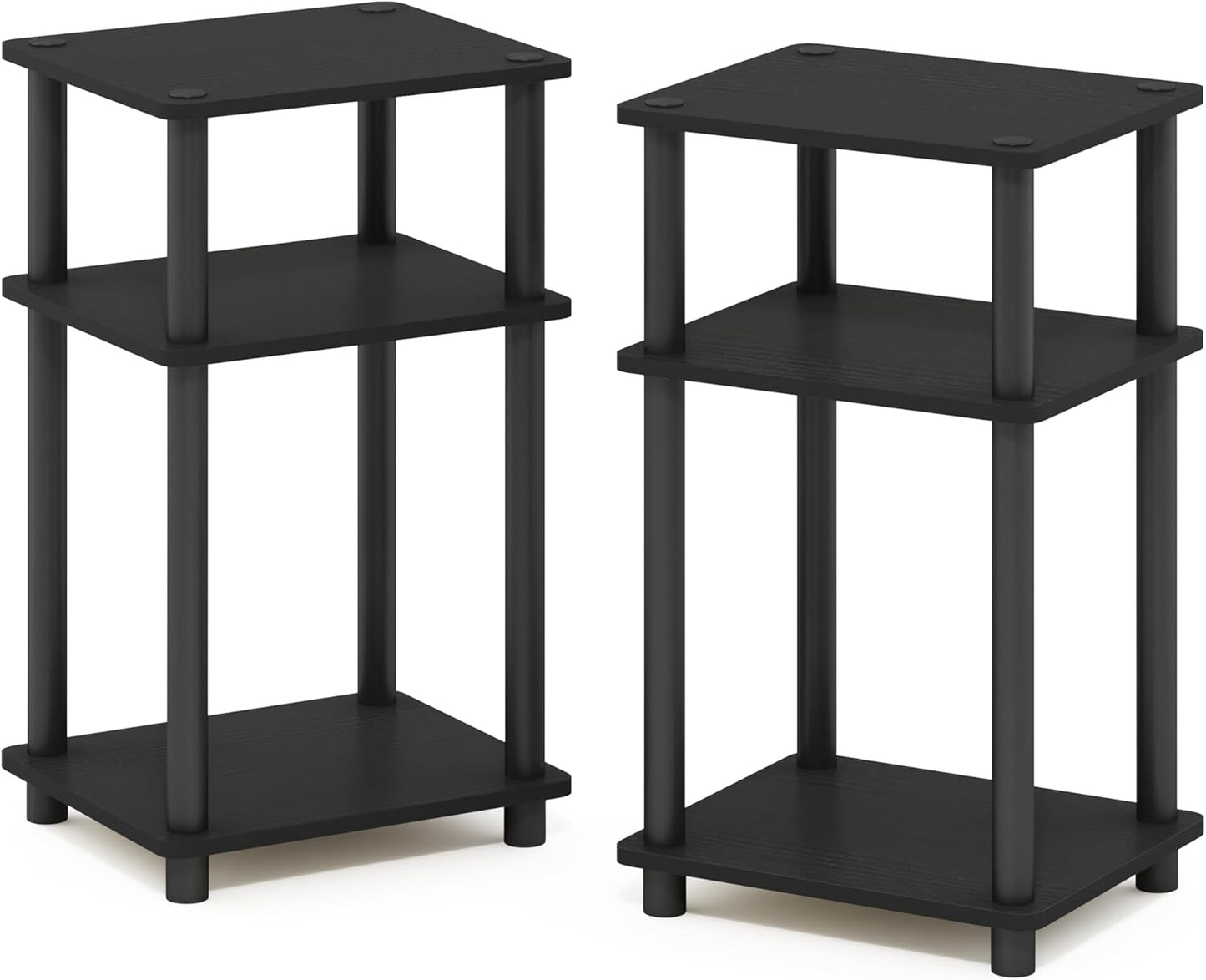 Furinno Just 3-Tier Turn-N-Tube End Table / Side Table / Night Stand / Bedside Table with Plastic Poles, 2-Pack, Americano/Black