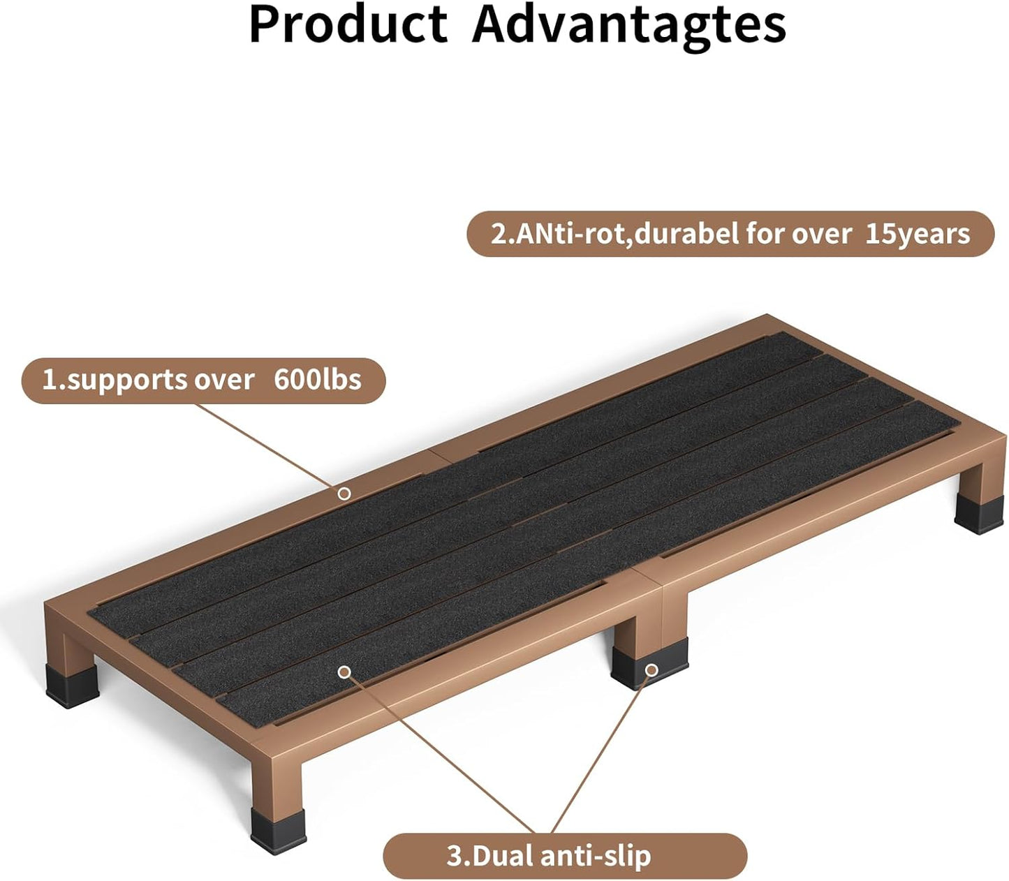 One Step Stool Platform 3.8" Height for Adults, Kids. Heavy Duty/Portable/Nonslip/Durable Construction Safe Step Stool for Bedroom/Kitchen Bed, Bathroom,Kitchen，Garden