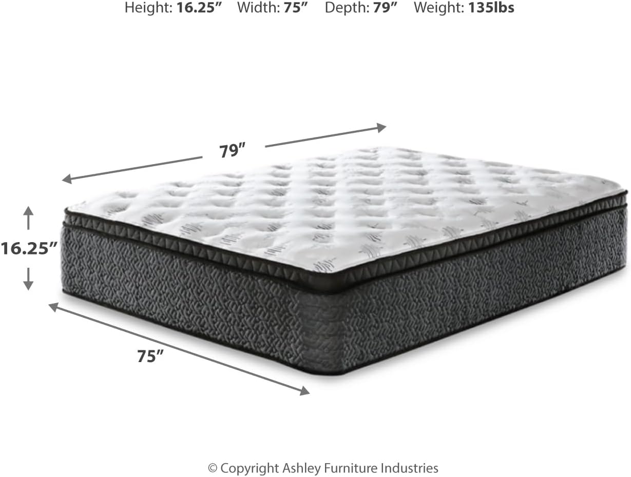 Signature Design by Ashley King Size Ultra Luxury 16 Inch Hyper Cool Euro Top Hybrid Mattress with Cooling Gel Memory Foam, Fiberglass Free, Mattress In A Box