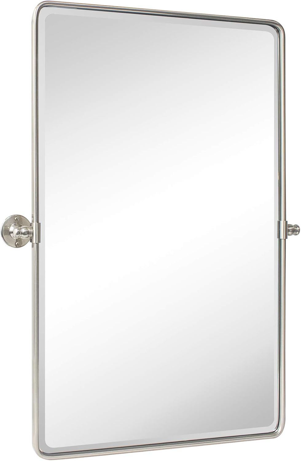 TEHOME 27 x 35'' Farmhouse Brush Nickel Metal Framed Pivot Rectangle Bathroom Mirror Tilting Beveled Vanity Mirrors for Wall