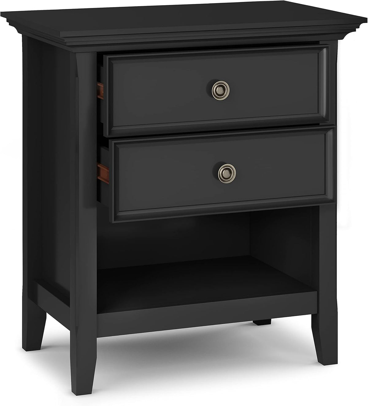 SIMPLIHOME Amherst SOLID WOOD 24 Inch Wide Traditional Bedside Nightstand Table in Black, For the Living Room and Bedroom