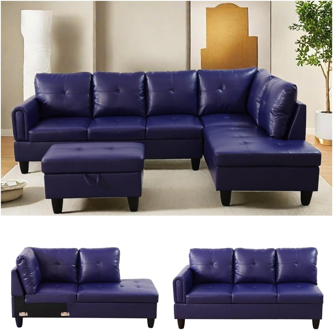 NAYSAYE Sectional Couch with Ottoman Storage, L Shaped Couch Sofa Furniture Sets, Modern Comfy Modular Comfy Sofa for Living Room Bedroom, Office and Apartment, Blue