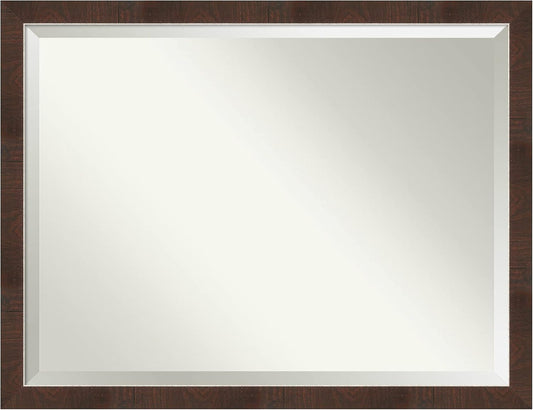 Amanti Art Brown Bathroom Mirror for Over Sink, 33x43 Wildwood Brown Narrow Rectangle Vanity Mirror, X-Large Rustic Farmhouse Frame, Hangs Horizonally and Vertically, Bathroom Wall Decor, Beveled Edge